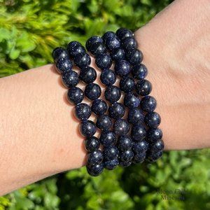 Blue Goldstone Handmade 8mm Round Beaded Healing Reiki Stretch Bracelet Gifts